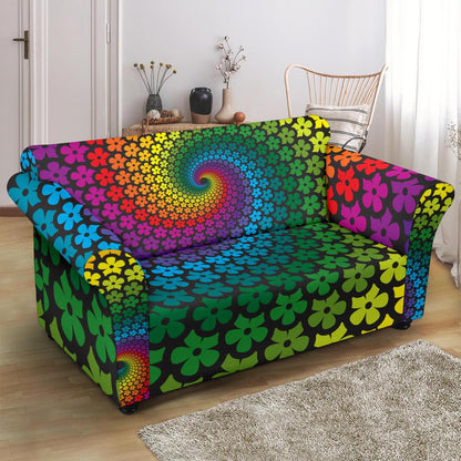 Flower Power Rainbow Spiral Print Loveseat Slipcover-JTAMIGO.COM