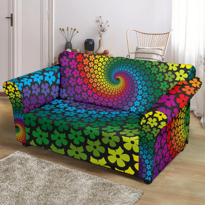 Flower Power Rainbow Spiral Print Loveseat Slipcover-JTAMIGO.COM