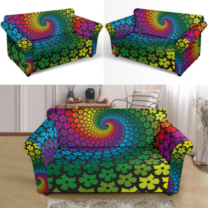 Flower Power Rainbow Spiral Print Loveseat Slipcover-JTAMIGO.COM