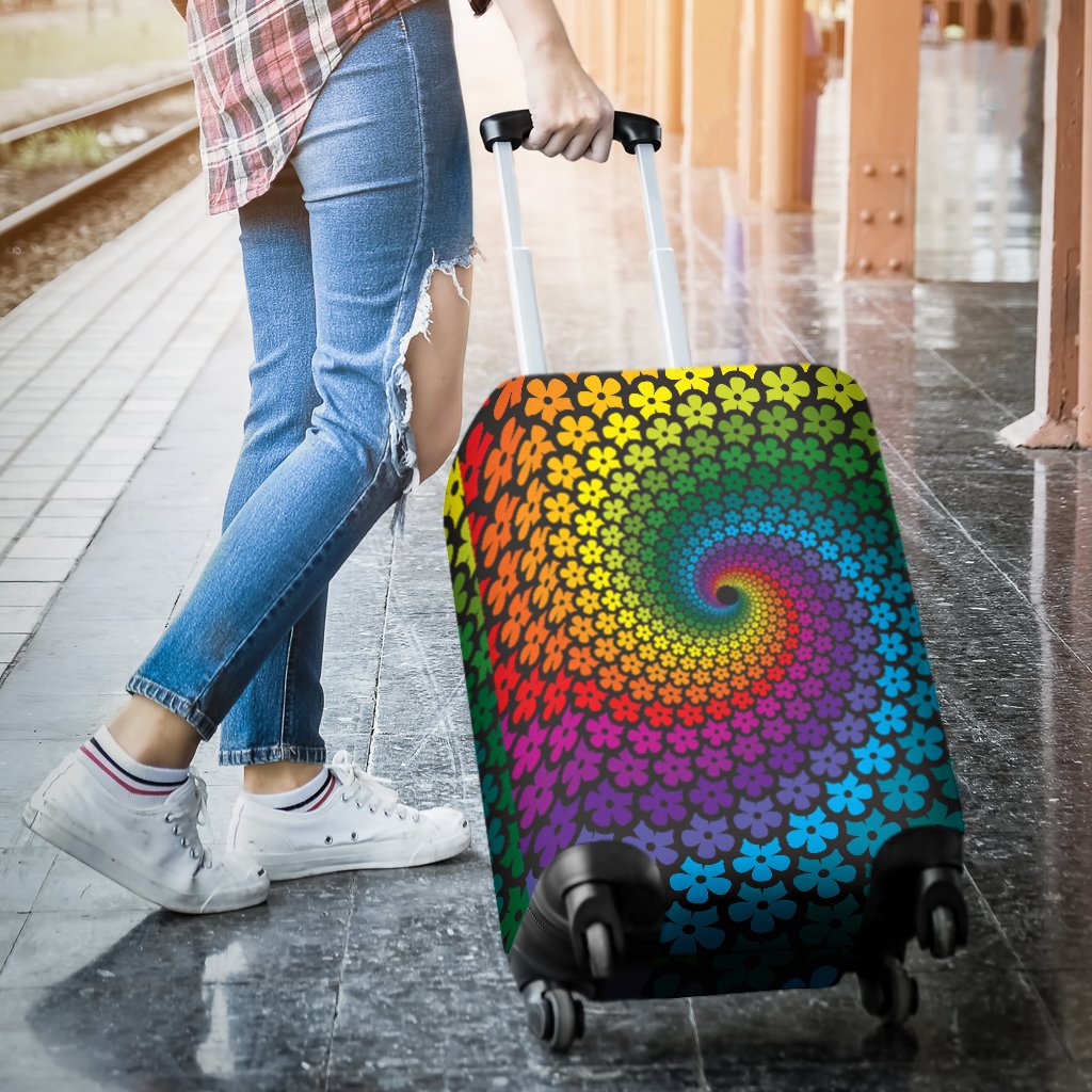 Flower Power Rainbow Spiral Print Luggage Cover Protector