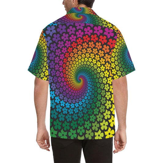 Flower Power Rainbow Spiral Print Men Aloha Hawaiian Shirt