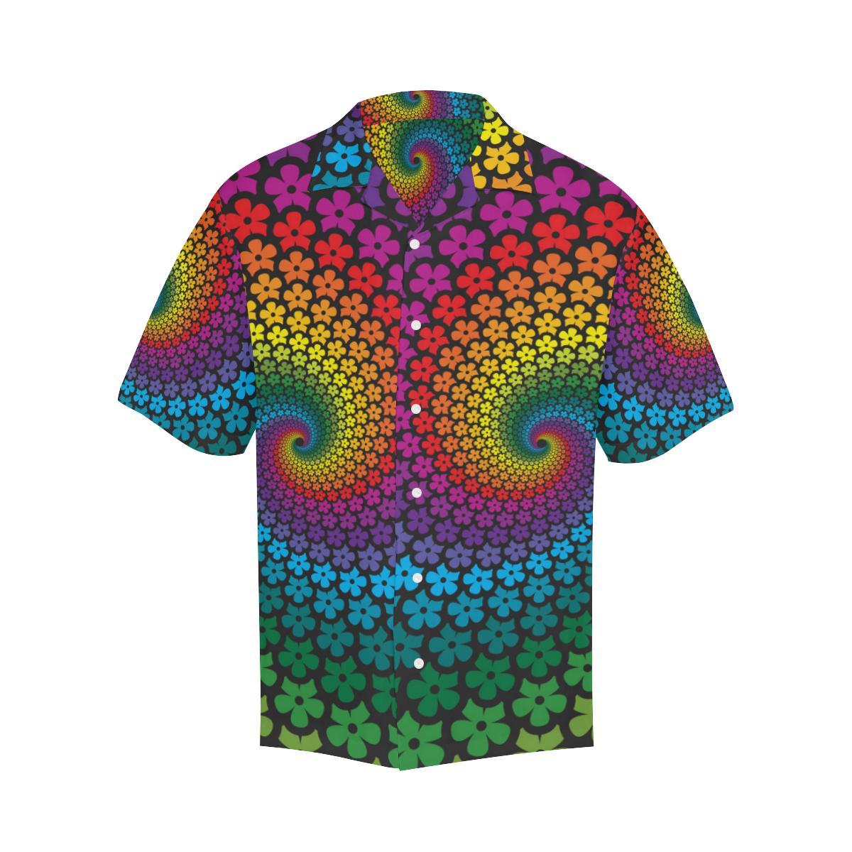 Flower Power Rainbow Spiral Print Men Aloha Hawaiian Shirt