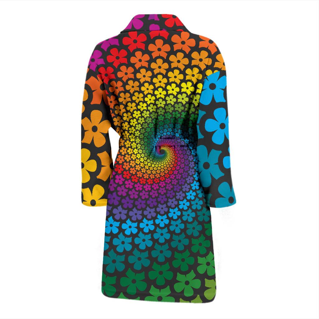 Flower Power Rainbow Spiral Print Men Bath Robe-JTAMIGO.COM