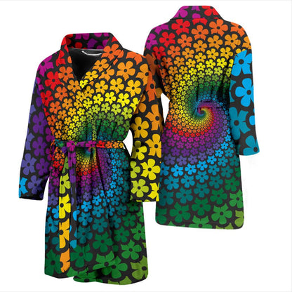 Flower Power Rainbow Spiral Print Men Bath Robe-JTAMIGO.COM