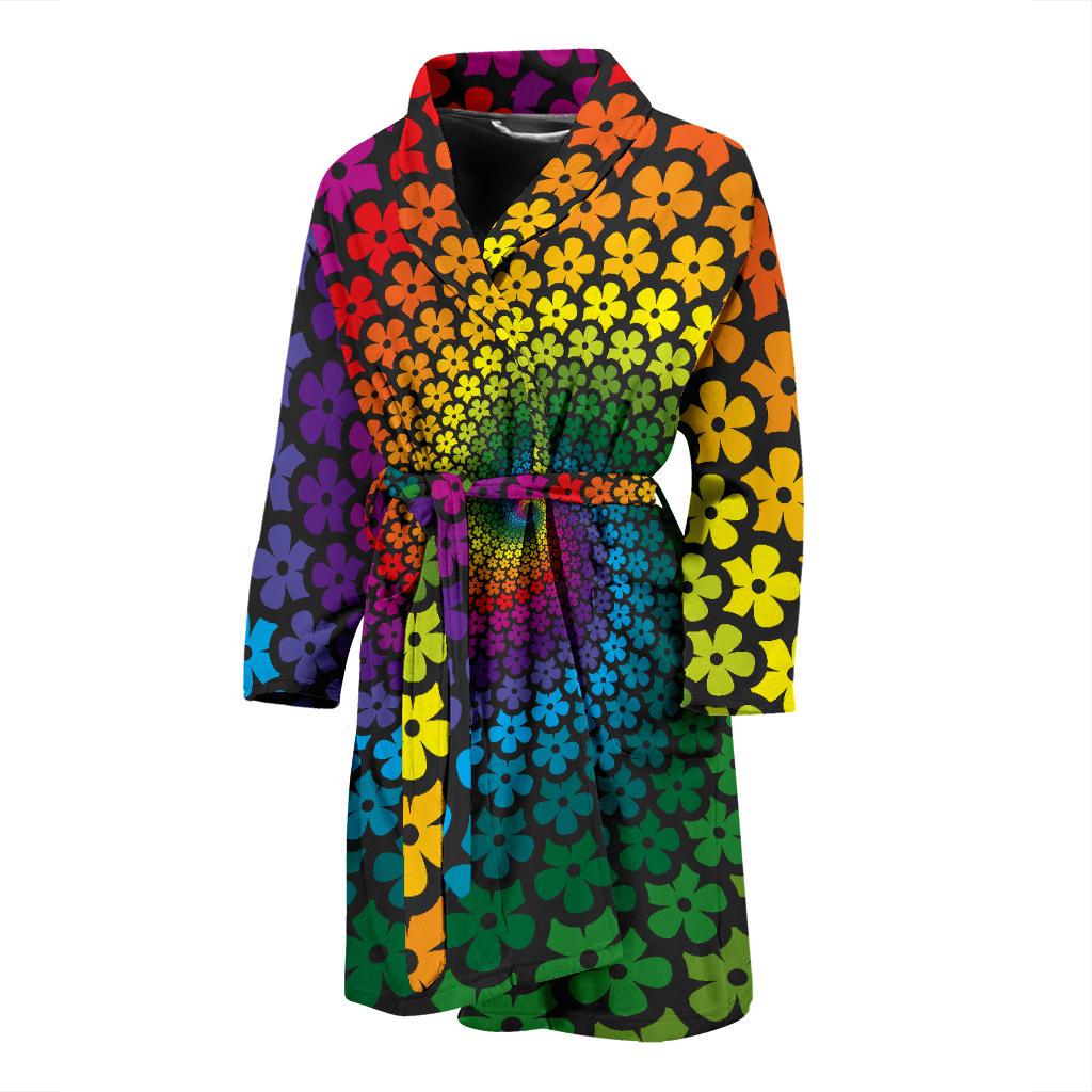 Flower Power Rainbow Spiral Print Men Bath Robe-JTAMIGO.COM