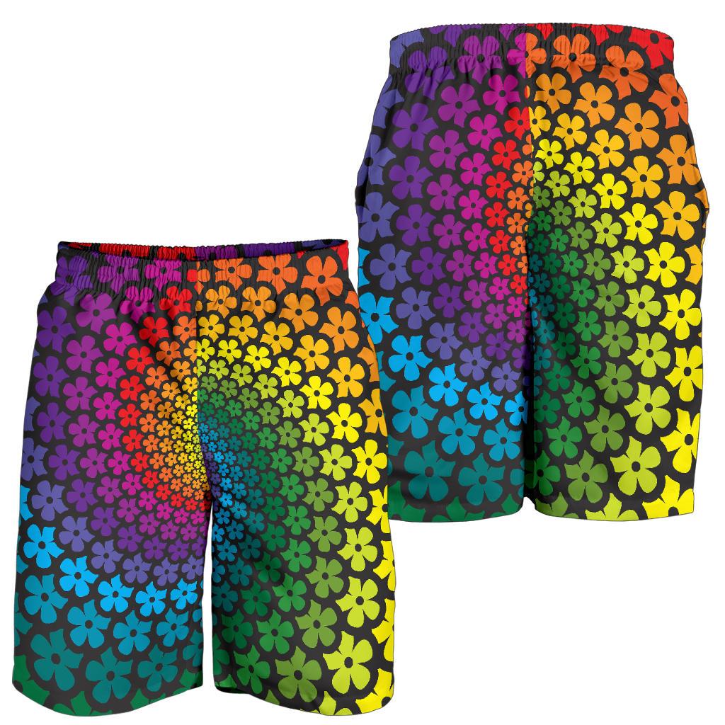 Flower Power Rainbow Spiral Print Mens Shorts-JTAMIGO.COM