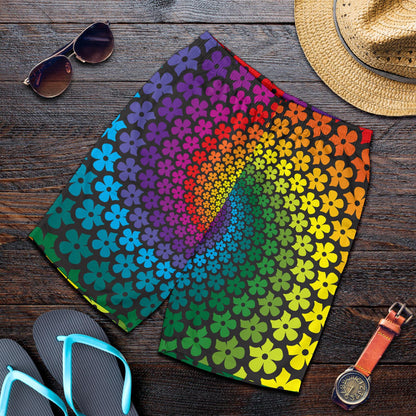 Flower Power Rainbow Spiral Print Mens Shorts-JTAMIGO.COM