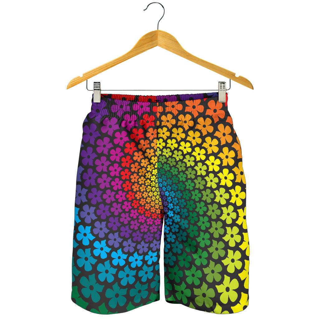 Flower Power Rainbow Spiral Print Mens Shorts-JTAMIGO.COM