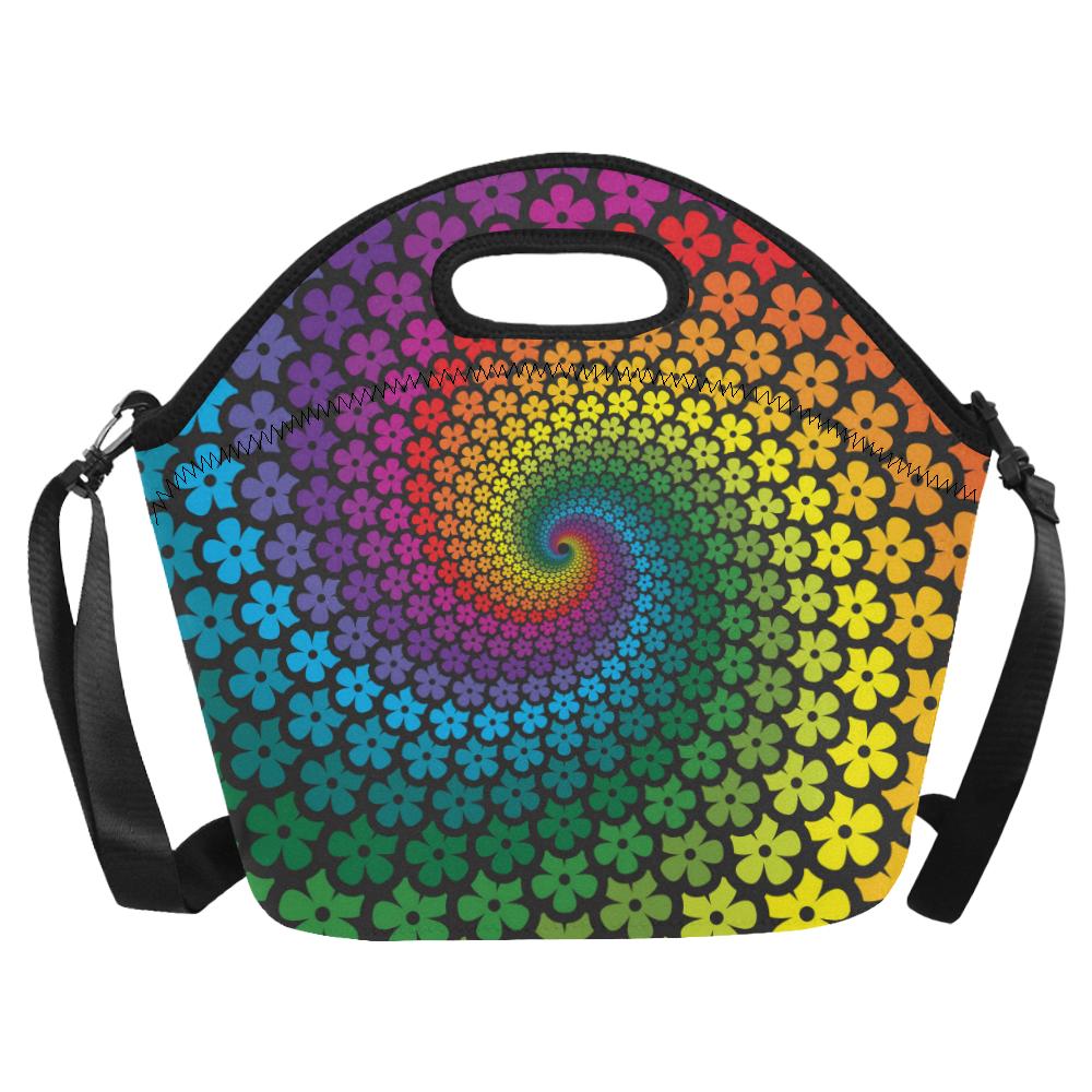 Flower Power Rainbow Spiral Print Neoprene Lunch Bag (Model 1669)(Large)-JTAMIGO.COM