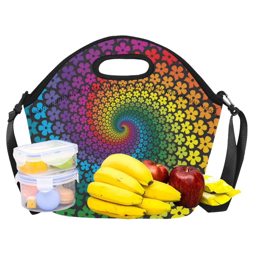 Flower Power Rainbow Spiral Print Neoprene Lunch Bag (Model 1669)(Large)-JTAMIGO.COM