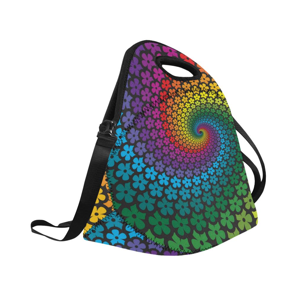 Flower Power Rainbow Spiral Print Neoprene Lunch Bag (Model 1669)(Large)-JTAMIGO.COM