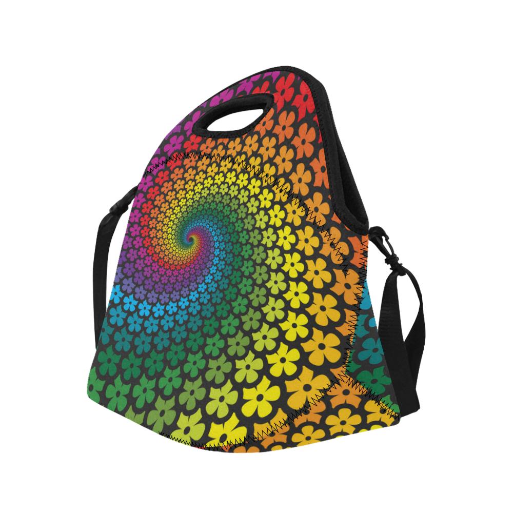 Flower Power Rainbow Spiral Print Neoprene Lunch Bag (Model 1669)(Large)-JTAMIGO.COM