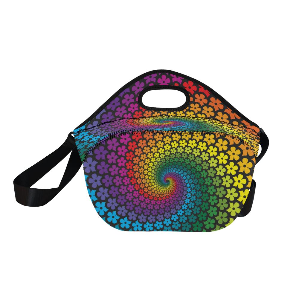 Flower Power Rainbow Spiral Print Neoprene Lunch Bag (Model 1669)(Large)-JTAMIGO.COM