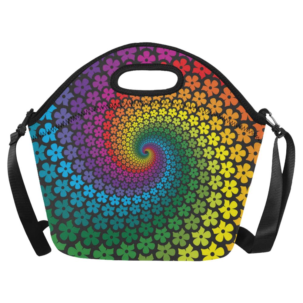 Flower Power Rainbow Spiral Print Neoprene Lunch Bag (Model 1669)(Large)-JTAMIGO.COM