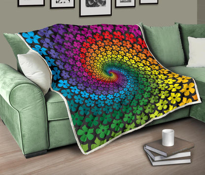 Flower Power Rainbow Spiral Print Premium Quilt-JTAMIGO.COM