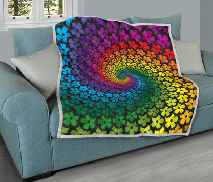 Flower Power Rainbow Spiral Print Premium Quilt-JTAMIGO.COM
