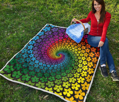 Flower Power Rainbow Spiral Print Premium Quilt-JTAMIGO.COM