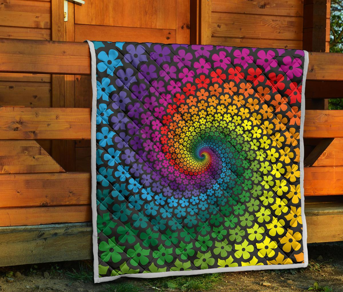 Flower Power Rainbow Spiral Print Premium Quilt-JTAMIGO.COM