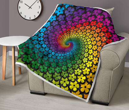 Flower Power Rainbow Spiral Print Premium Quilt-JTAMIGO.COM