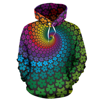 Flower Power Rainbow Spiral Print Pullover Hoodie