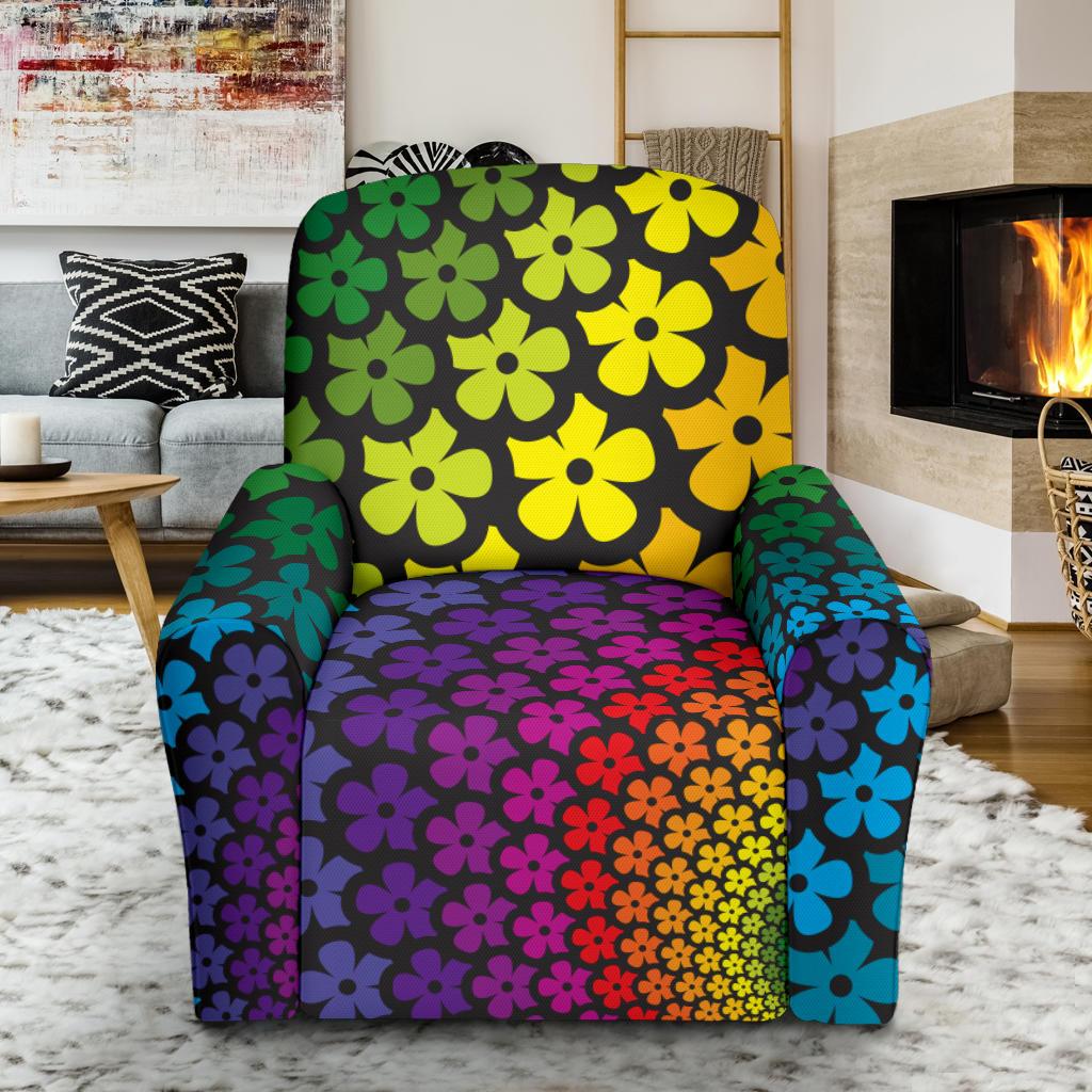 Flower Power Rainbow Spiral Print Single Sofa Slipcover -JTAMIGO.COM