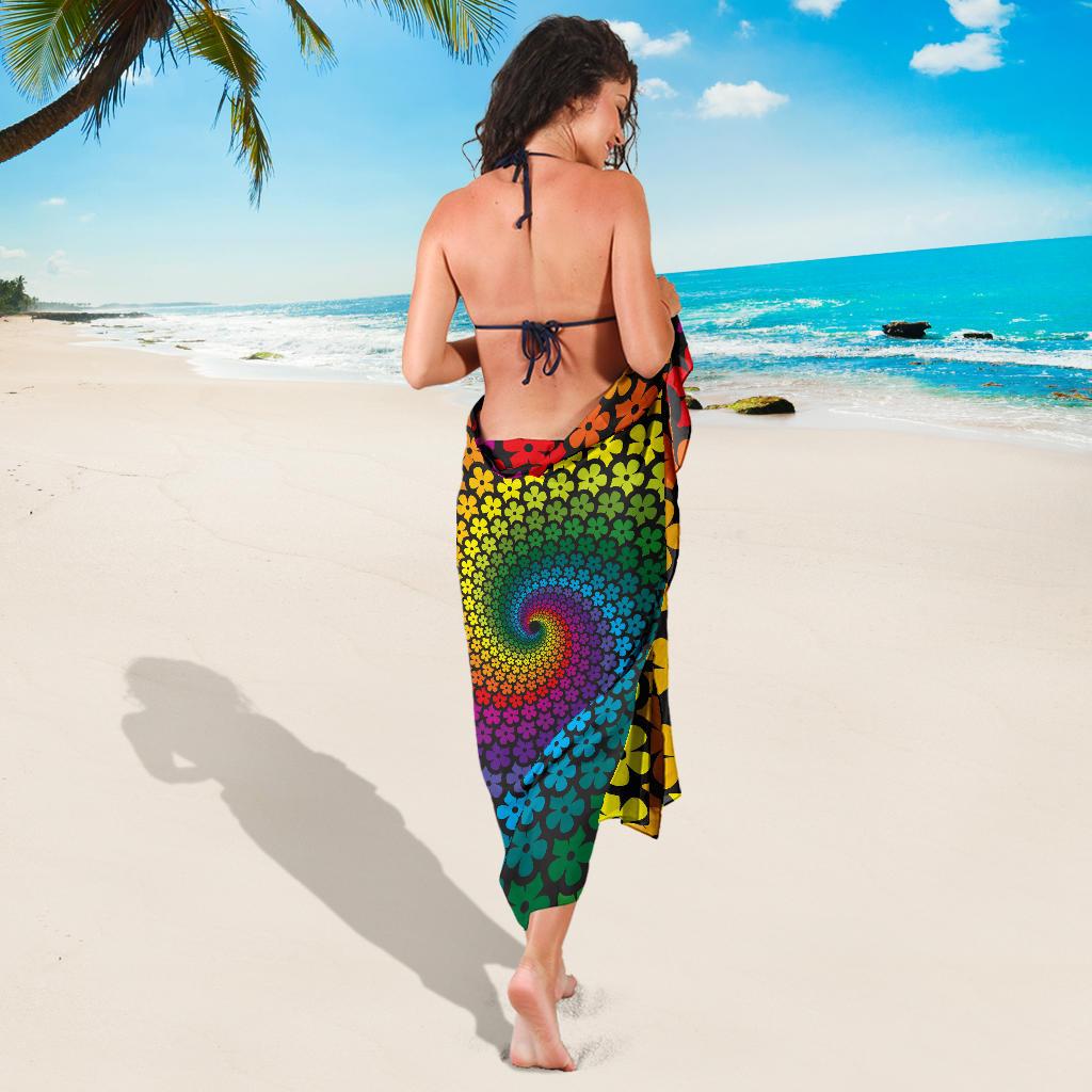 Flower Power Rainbow Spiral Print Sarong Pareo Wrap