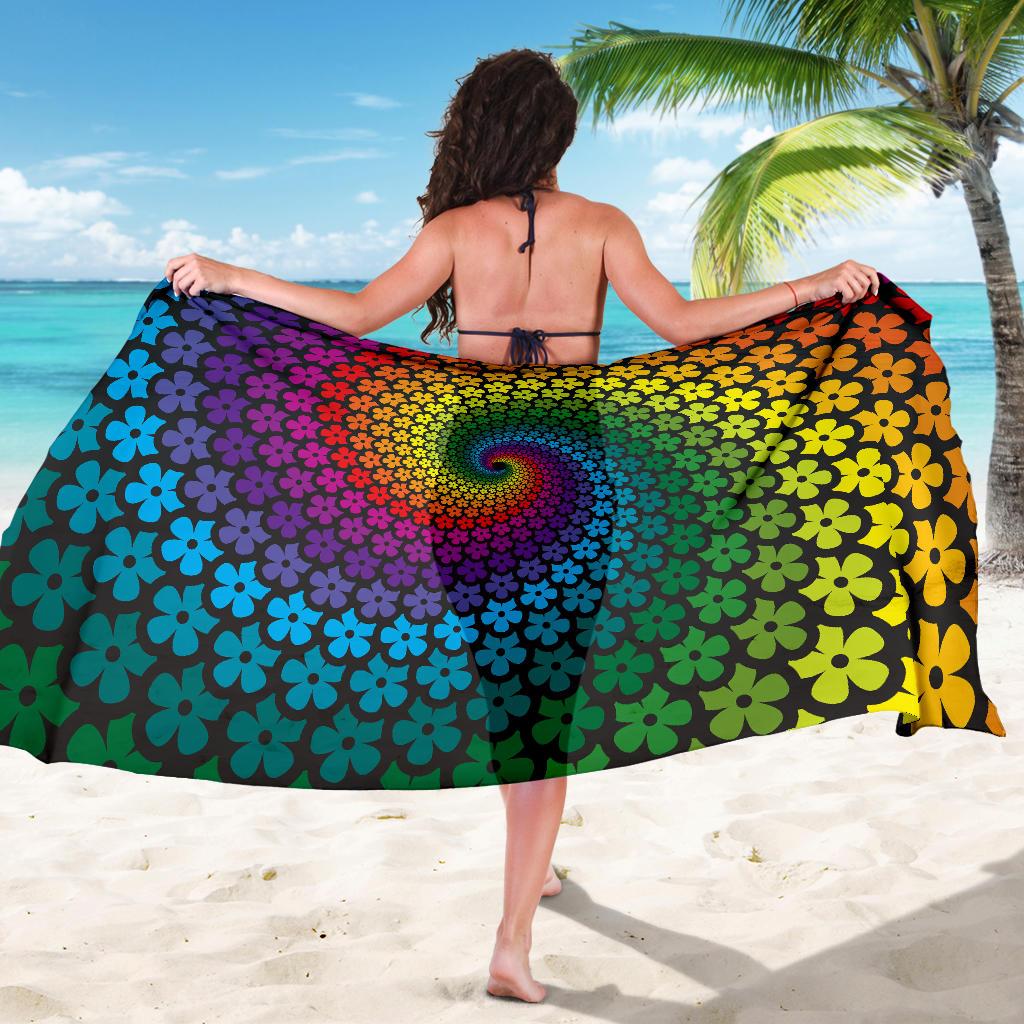 Flower Power Rainbow Spiral Print Sarong Pareo Wrap
