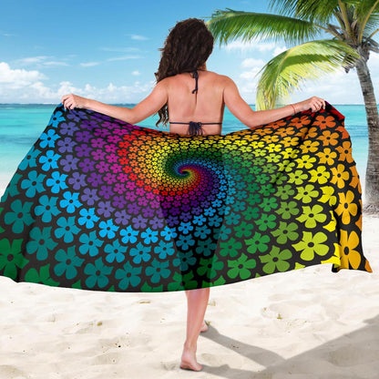 Flower Power Rainbow Spiral Print Sarong Pareo Wrap
