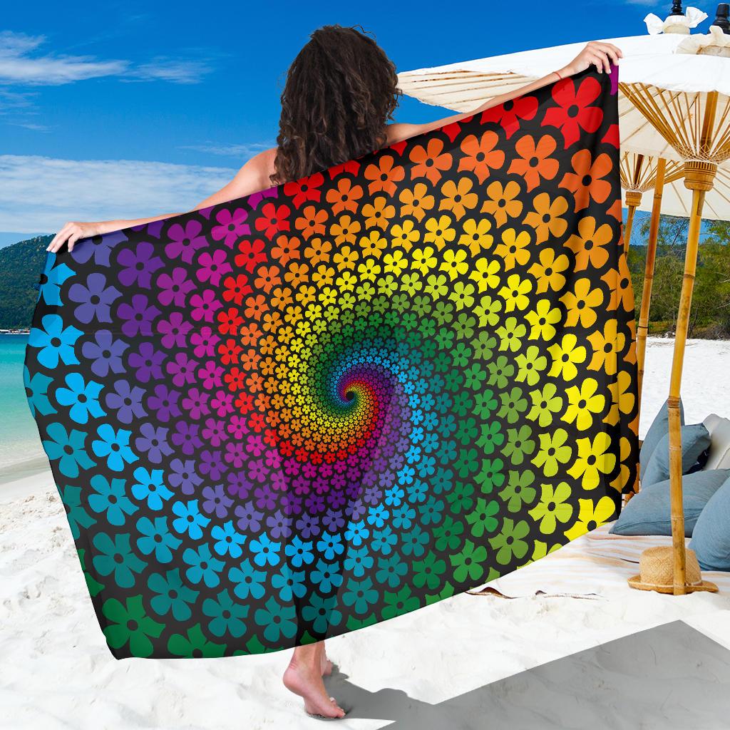 Flower Power Rainbow Spiral Print Sarong Pareo Wrap