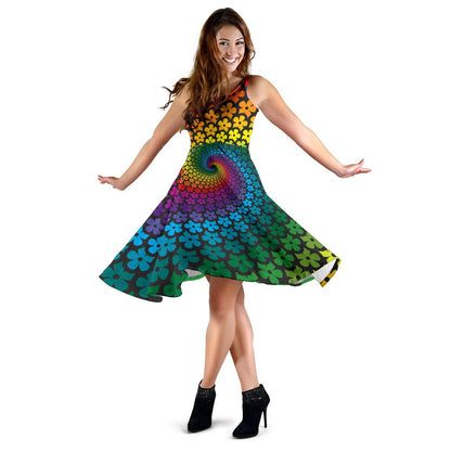 Flower Power Rainbow Spiral Print Sleeveless Dress