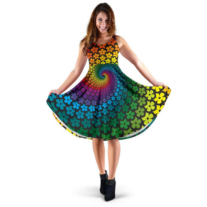Flower Power Rainbow Spiral Print Sleeveless Dress