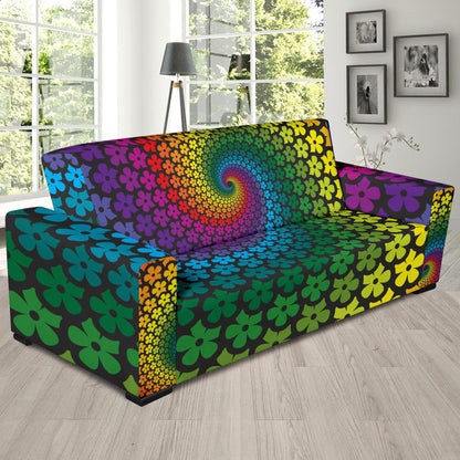 Flower Power Rainbow Spiral Print Sofa Slipcover-JTAMIGO.COM
