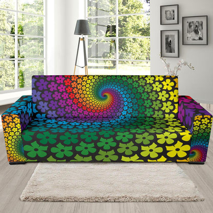 Flower Power Rainbow Spiral Print Sofa Slipcover-JTAMIGO.COM