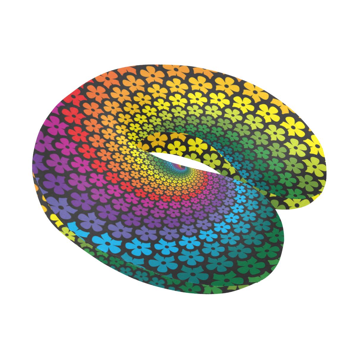Flower Power Rainbow Spiral Print U-Shaped Travel Neck Pillow-JTAMIGO.COM