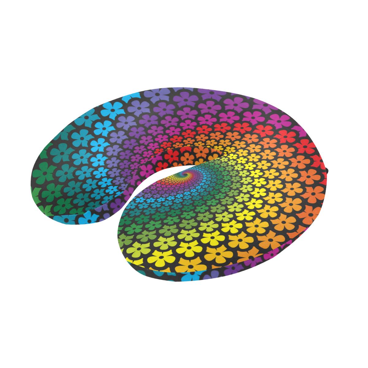 Flower Power Rainbow Spiral Print U-Shaped Travel Neck Pillow-JTAMIGO.COM