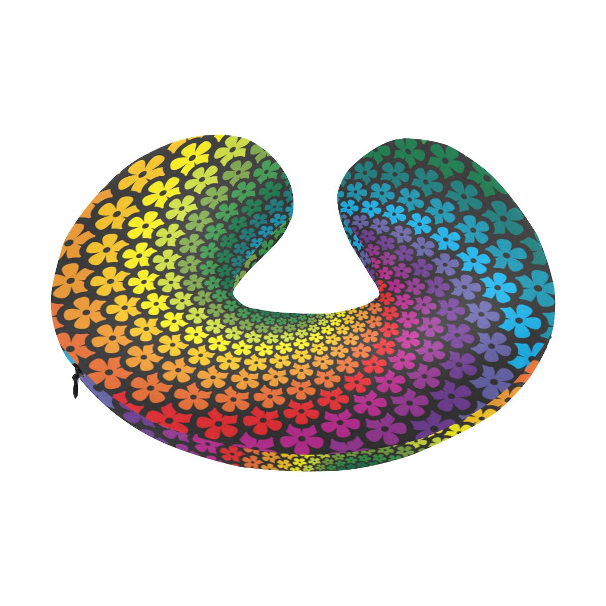 Flower Power Rainbow Spiral Print U-Shaped Travel Neck Pillow-JTAMIGO.COM