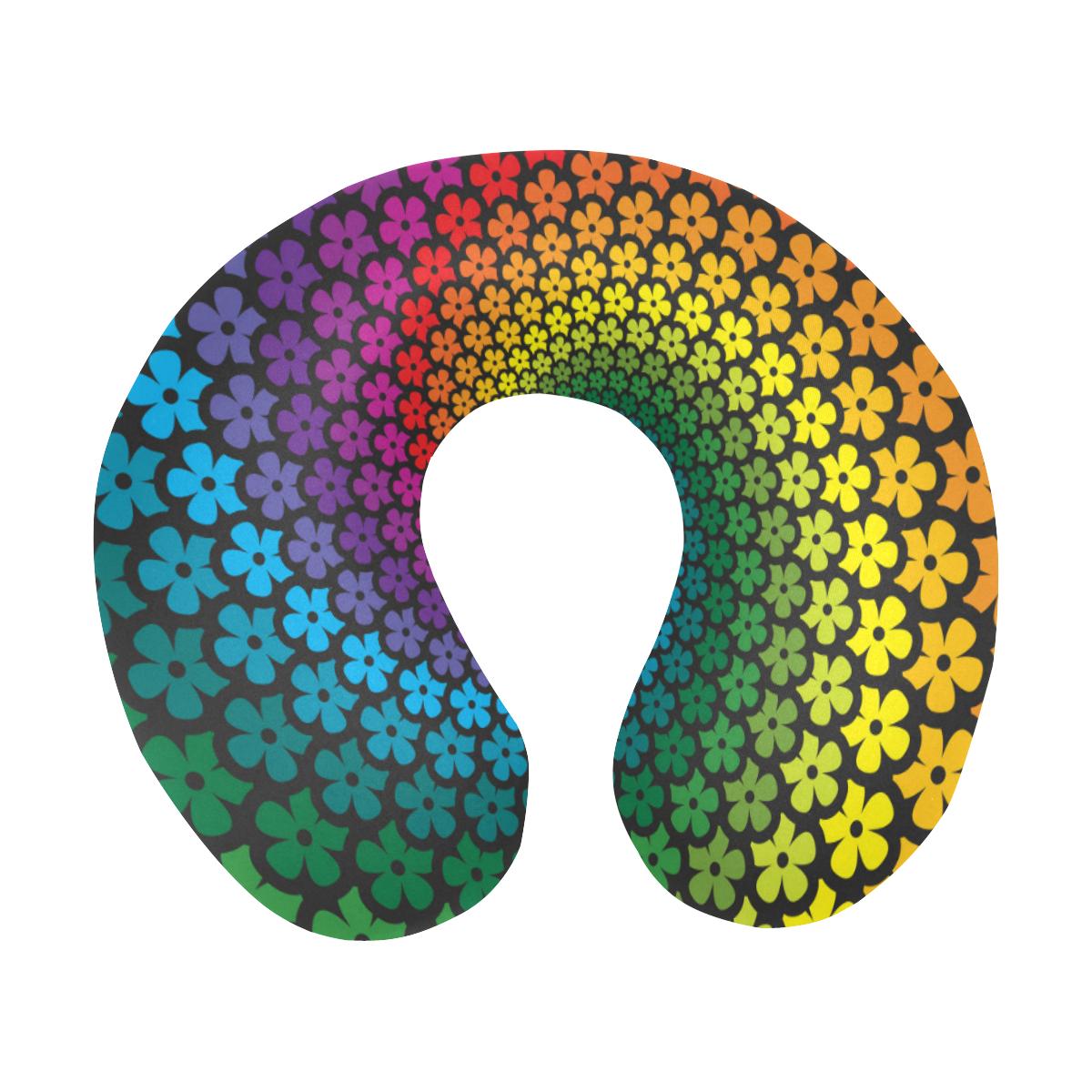 Flower Power Rainbow Spiral Print U-Shaped Travel Neck Pillow-JTAMIGO.COM