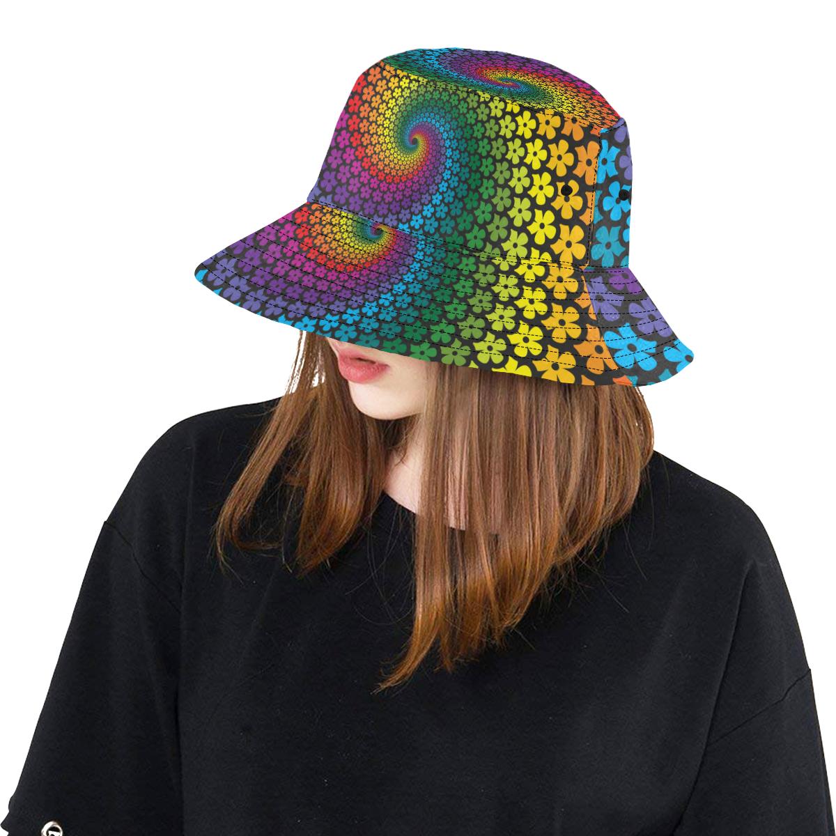 Flower Power Rainbow Spiral Print Unisex Bucket Hat