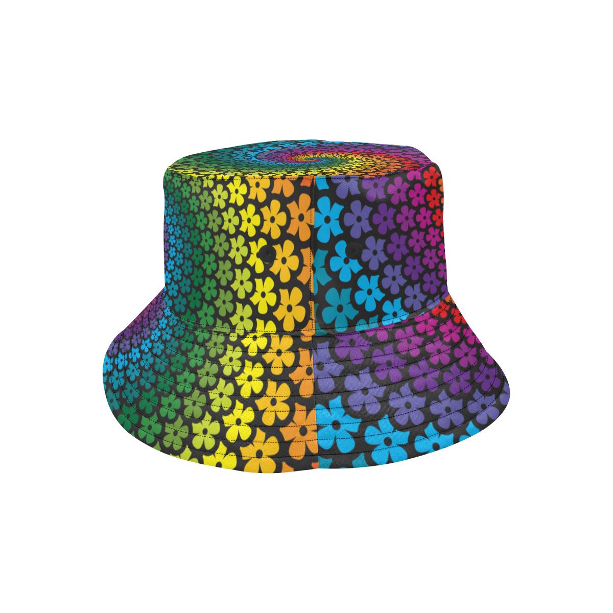 Flower Power Rainbow Spiral Print Unisex Bucket Hat