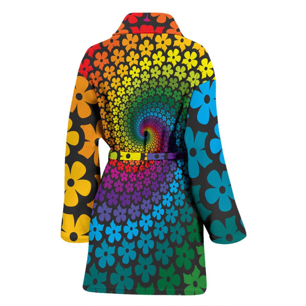 Flower Power Rainbow Spiral Print Women Bath Robe-JTAMIGO.COM