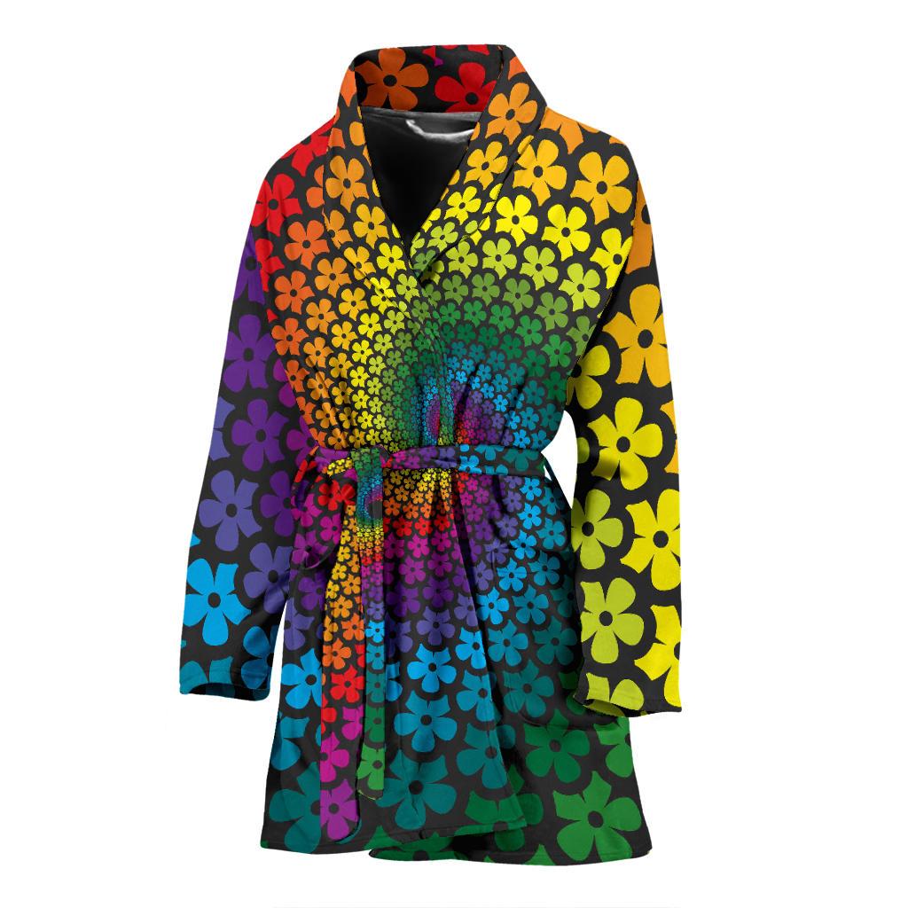 Flower Power Rainbow Spiral Print Women Bath Robe-JTAMIGO.COM