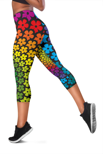 Flower Power Rainbow Spiral Print Women Capris
