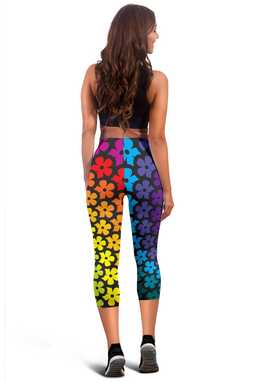 Flower Power Rainbow Spiral Print Women Capris