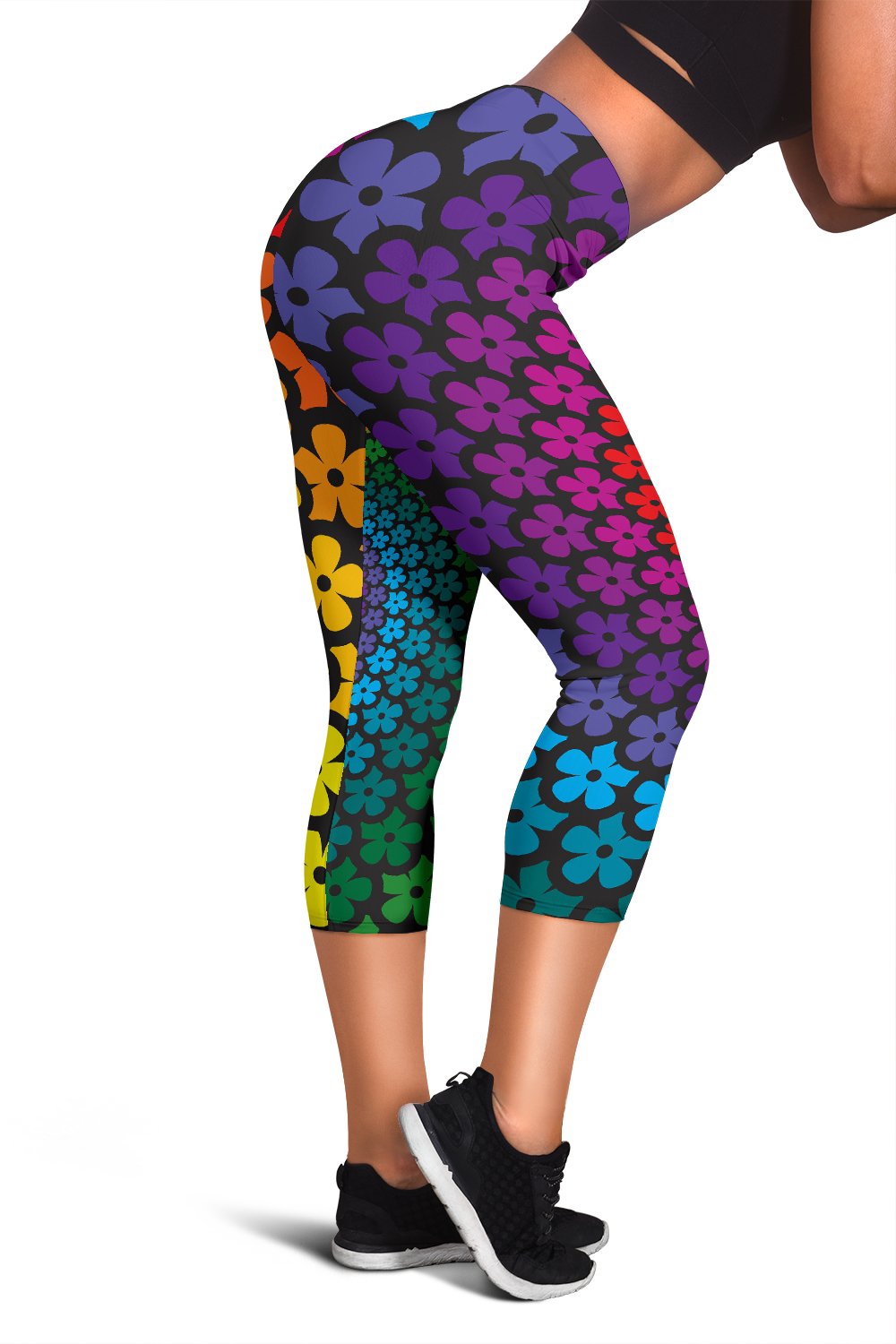 Flower Power Rainbow Spiral Print Women Capris