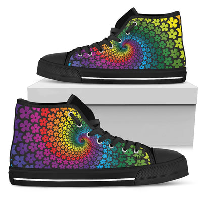 Flower Power Rainbow Spiral Print Women High Top Shoes