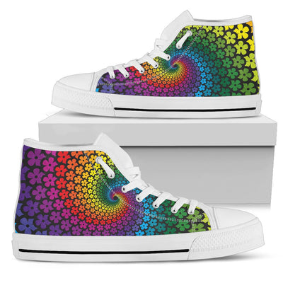 Flower Power Rainbow Spiral Print Women High Top Shoes