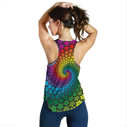 Flower Power Rainbow Spiral Print Women Racerback Tank Top
