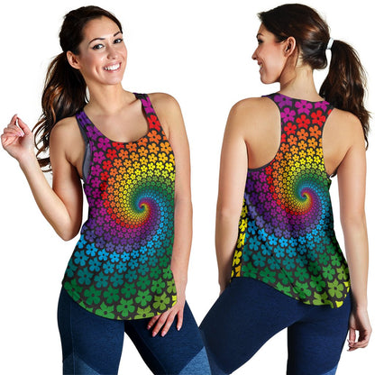 Flower Power Rainbow Spiral Print Women Racerback Tank Top
