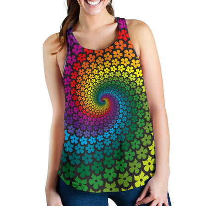 Flower Power Rainbow Spiral Print Women Racerback Tank Top