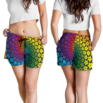Flower Power Rainbow Spiral Print Women Shorts-JTAMIGO.COM
